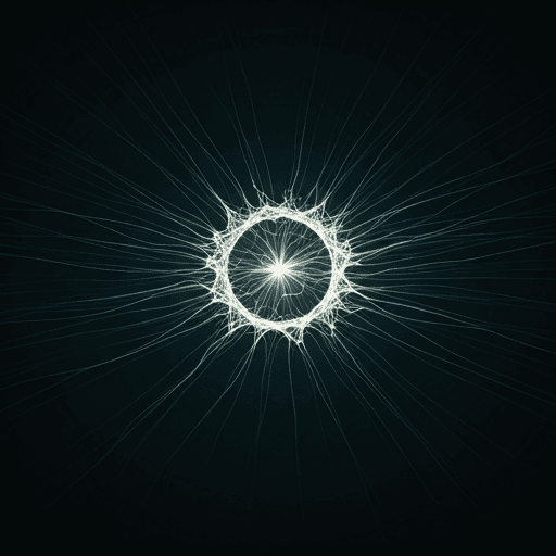 Animated visualization of a glowing neural network processing data particles